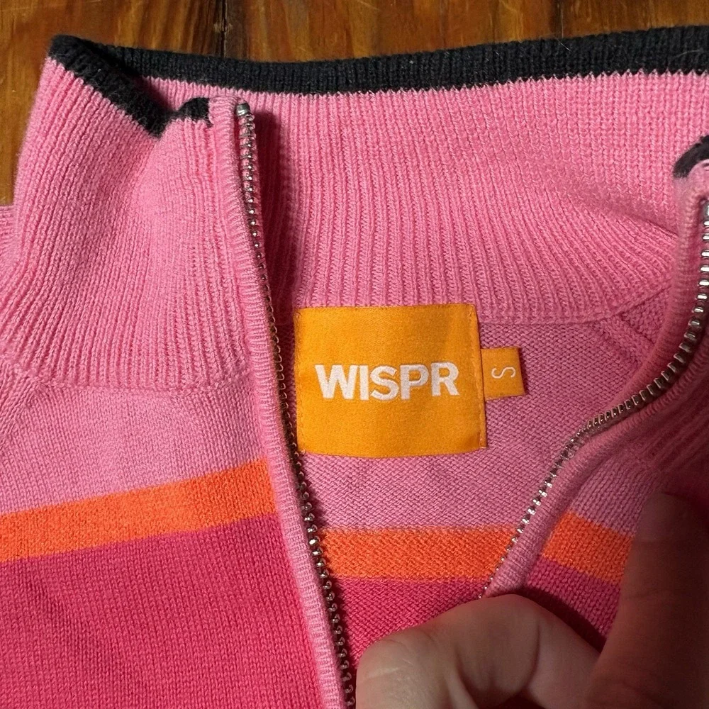 WISPR Brodie 1/4 Zip Pink Striped LOVE SLEEVES Pullover Sweater Sz S Silk A1907